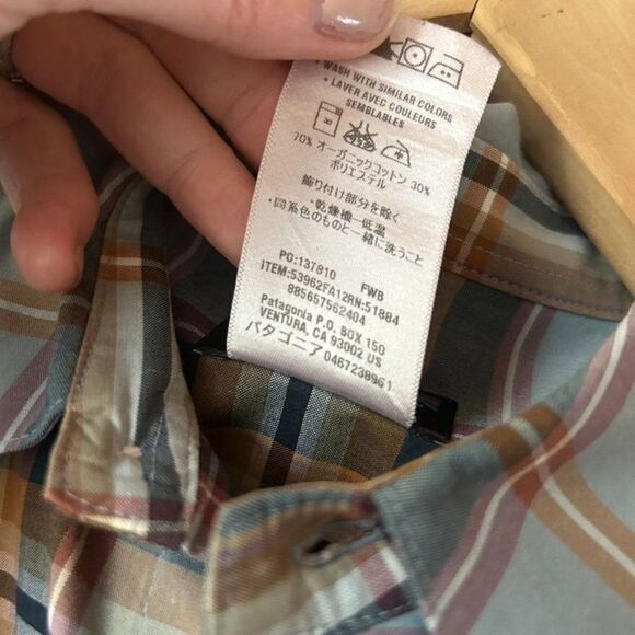 Men's Patagonia Small Fezzman Button Front Shirt Blue Brown Collared - Sm. Flaw - Picture 9 of 9